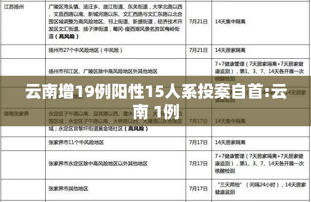 云南增19例阳性15人系投案自首:云南 1例