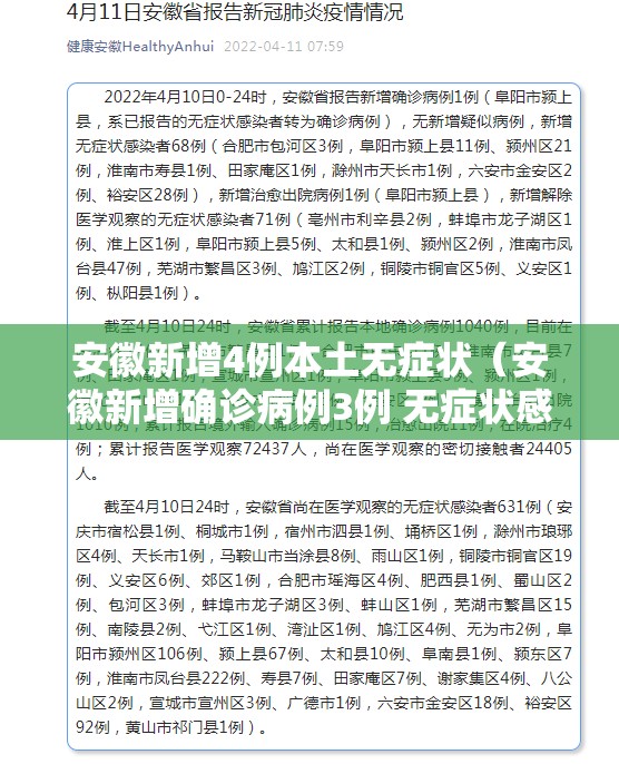 安徽新增4例本土无症状（安徽新增确诊病例3例 无症状感染者7人）