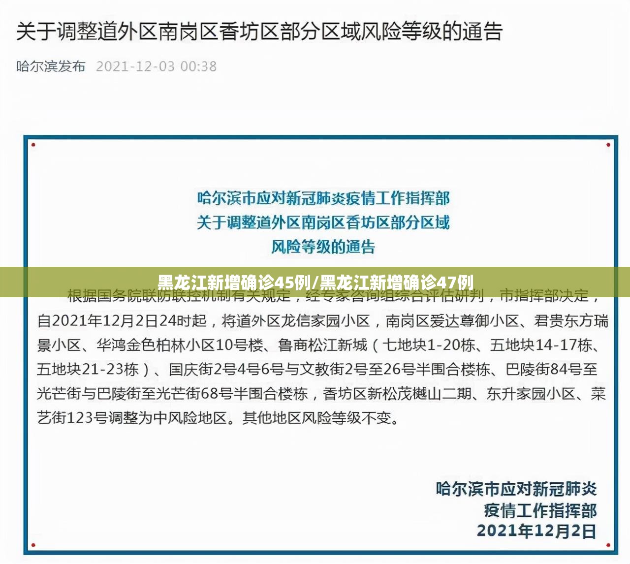 黑龙江新增确诊45例/黑龙江新增确诊47例