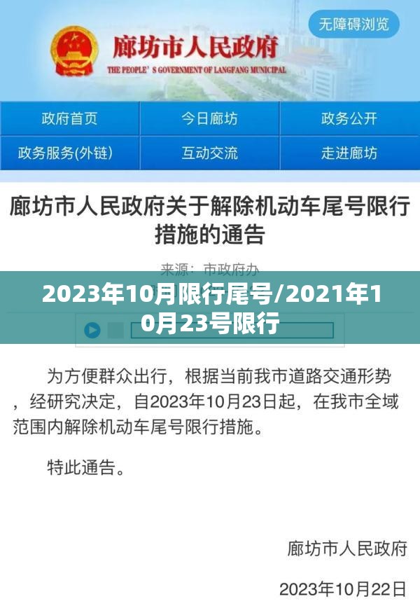 2023年10月限行尾号/2021年10月23号限行
