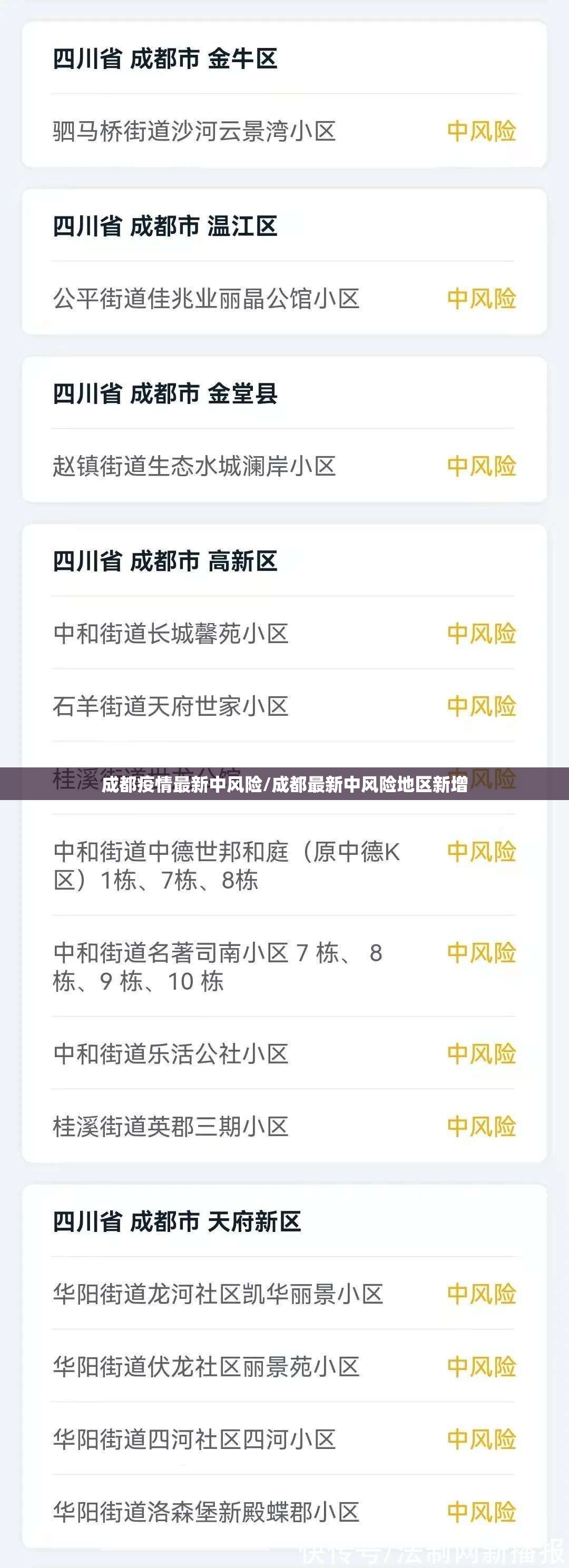 成都疫情最新中风险/成都最新中风险地区新增