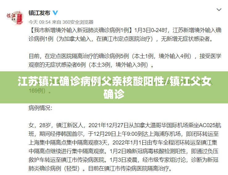江苏镇江确诊病例父亲核酸阳性/镇江父女确诊 江苏镇江确诊病例父亲核酸阳性/镇江父女确诊
