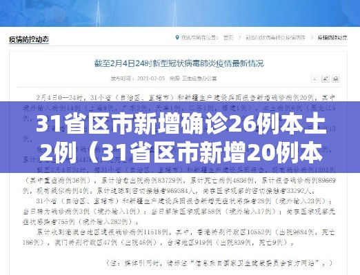 31省区市新增确诊26例本土2例（31省区市新增20例本土确诊病例）