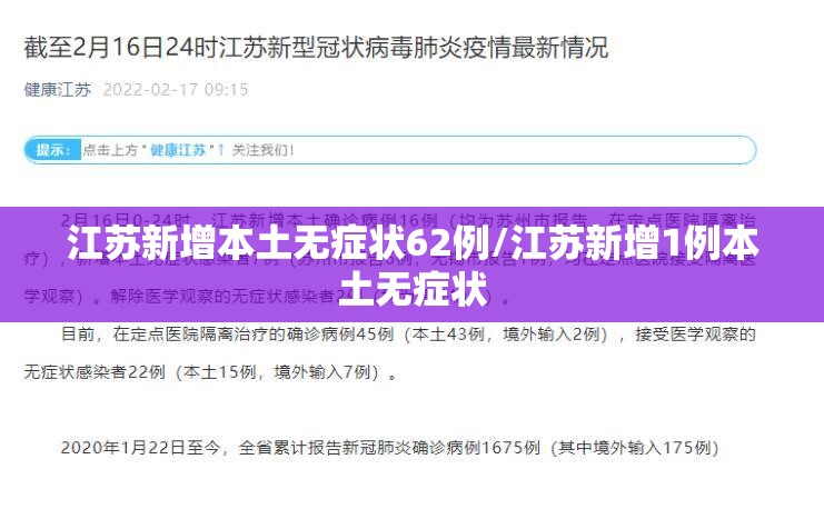 江苏新增本土无症状62例/江苏新增1例本土无症状