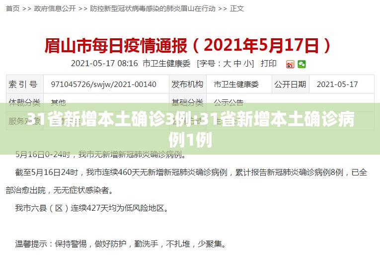 31省新增本土确诊3例:31省新增本土确诊病例1例