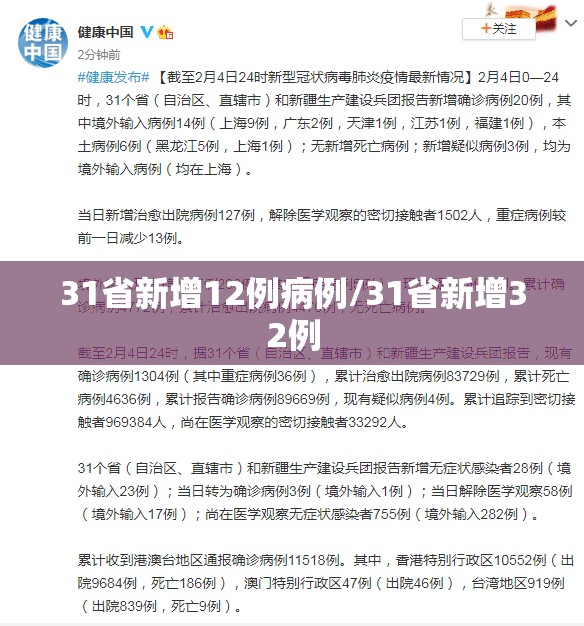 31省新增12例病例/31省新增32例