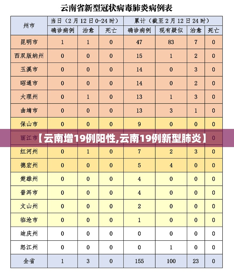 【云南增19例阳性,云南19例新型肺炎】