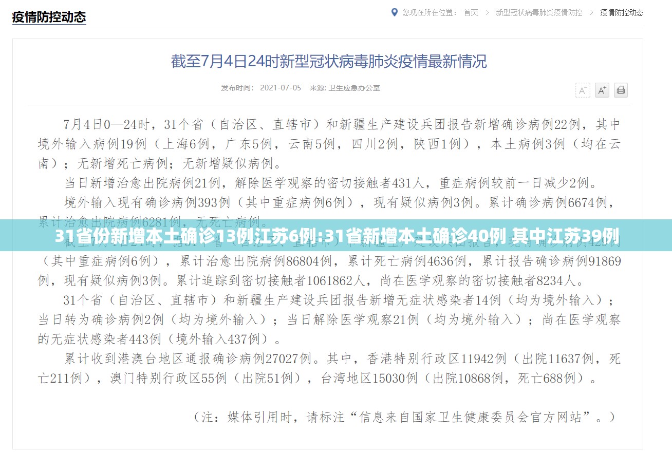 31省份新增本土确诊13例江苏6例:31省新增本土确诊40例 其中江苏39例 31省份新增本土确诊13例江苏6例:31省新增本土确诊40例 其中江苏39例
