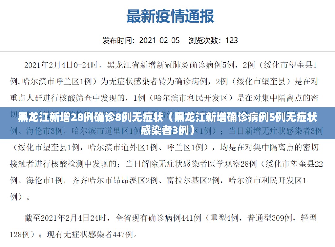 黑龙江新增28例确诊8例无症状(黑龙江新增确诊病例5例无症状感染者3例) 黑龙江新增28例确诊8例无症状(黑龙江新增确诊病例5例无症状感染者3例)