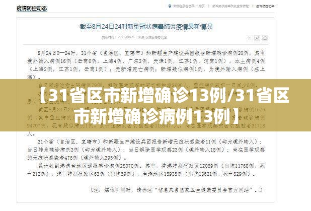 【31省区市新增确诊13例/31省区市新增确诊病例13例】 【31省区市新增确诊13例/31省区市新增确诊病例13例】