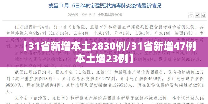 【31省新增本土2830例/31省新增47例本土增23例】