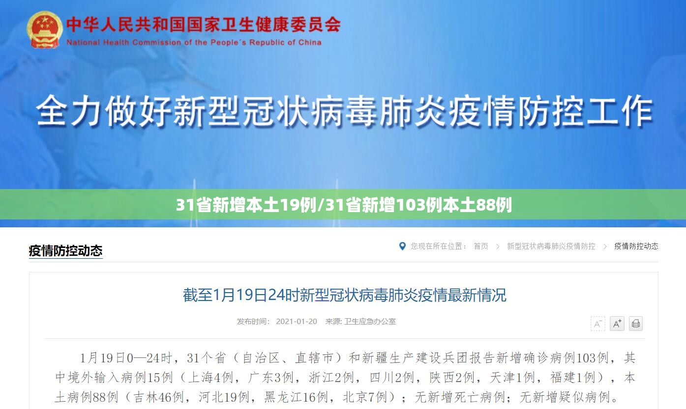 31省新增本土19例/31省新增103例本土88例