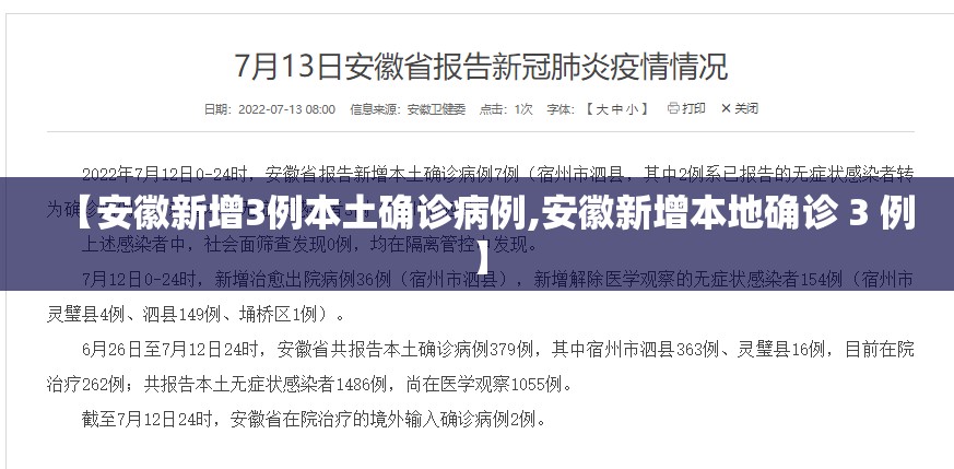 【安徽新增3例本土确诊病例,安徽新增本地确诊 3 例】 【安徽新增3例本土确诊病例,安徽新增本地确诊 3 例】