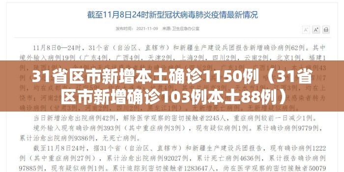 31省区市新增本土确诊1150例（31省区市新增确诊103例本土88例）