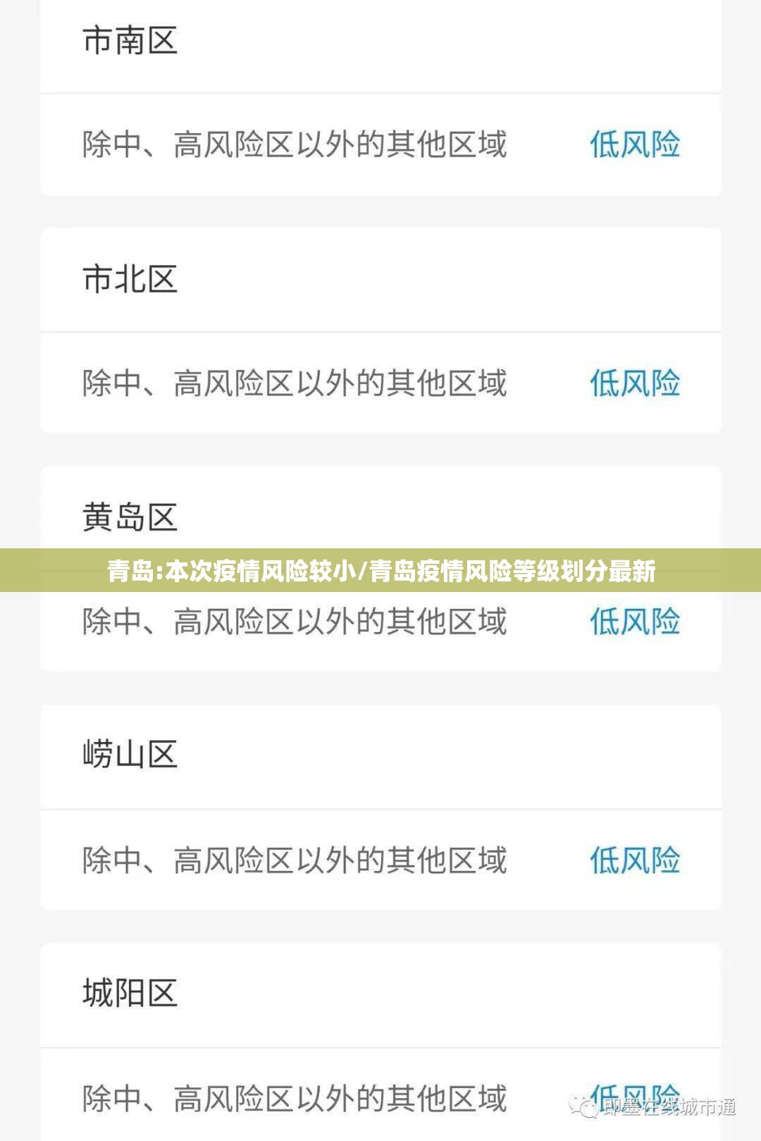 青岛:本次疫情风险较小/青岛疫情风险等级划分最新