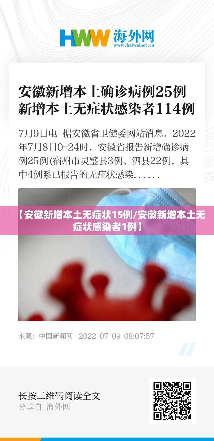 【安徽新增本土无症状15例/安徽新增本土无症状感染者1例】 【安徽新增本土无症状15例/安徽新增本土无症状感染者1例】