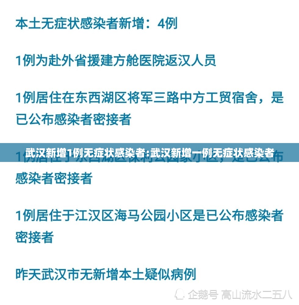武汉新增1例无症状感染者:武汉新增一例无症状感染者 武汉新增1例无症状感染者:武汉新增一例无症状感染者