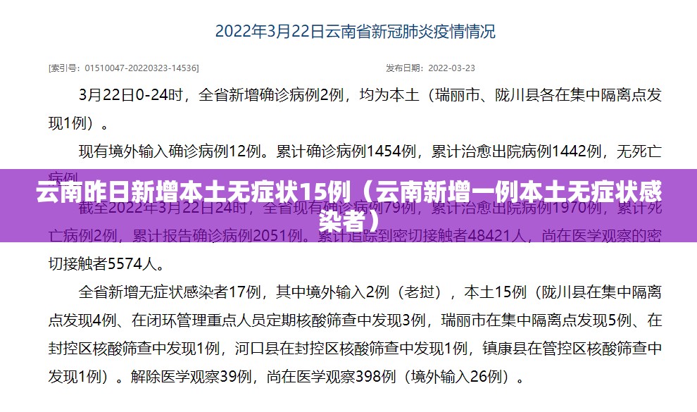 云南昨日新增本土无症状15例(云南新增一例本土无症状感染者) 云南昨日新增本土无症状15例(云南新增一例本土无症状感染者)