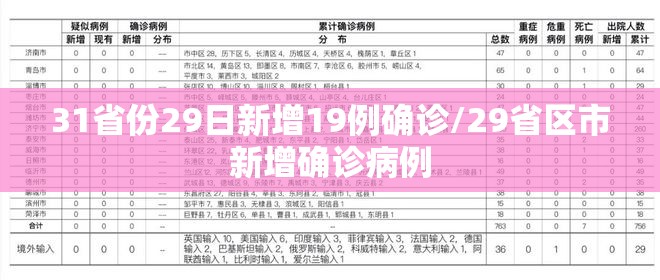 31省份29日新增19例确诊/29省区市新增确诊病例 31省份29日新增19例确诊/29省区市新增确诊病例