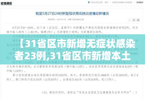 【31省区市新增无症状感染者23例,31省区市新增本土无症状104例】 【31省区市新增无症状感染者23例,31省区市新增本土无症状104例】
