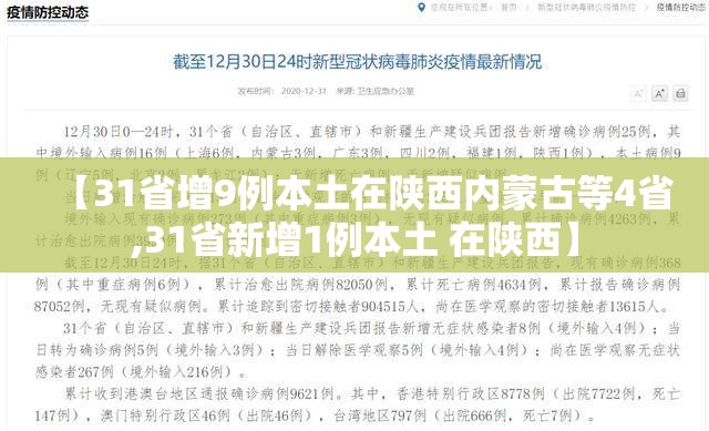 【31省增9例本土在陕西内蒙古等4省,31省新增1例本土 在陕西】