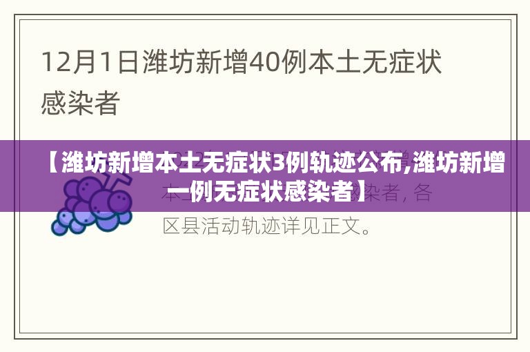 【潍坊新增本土无症状3例轨迹公布,潍坊新增一例无症状感染者】 【潍坊新增本土无症状3例轨迹公布,潍坊新增一例无症状感染者】