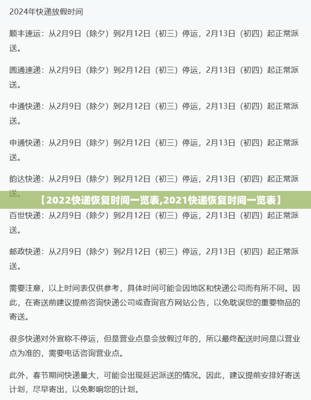 【2022快递恢复时间一览表,2021快递恢复时间一览表】 【2022快递恢复时间一览表,2021快递恢复时间一览表】