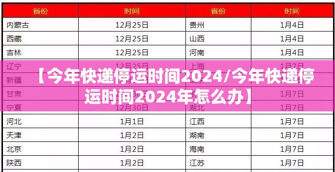 【今年快递停运时间2024/今年快递停运时间2024年怎么办】 【今年快递停运时间2024/今年快递停运时间2024年怎么办】