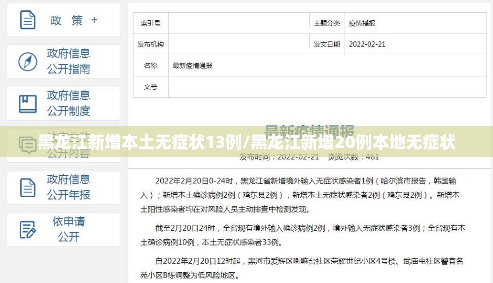 黑龙江新增本土无症状13例/黑龙江新增20例本地无症状 黑龙江新增本土无症状13例/黑龙江新增20例本地无症状