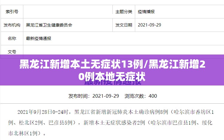 黑龙江新增本土无症状13例/黑龙江新增20例本地无症状 黑龙江新增本土无症状13例/黑龙江新增20例本地无症状