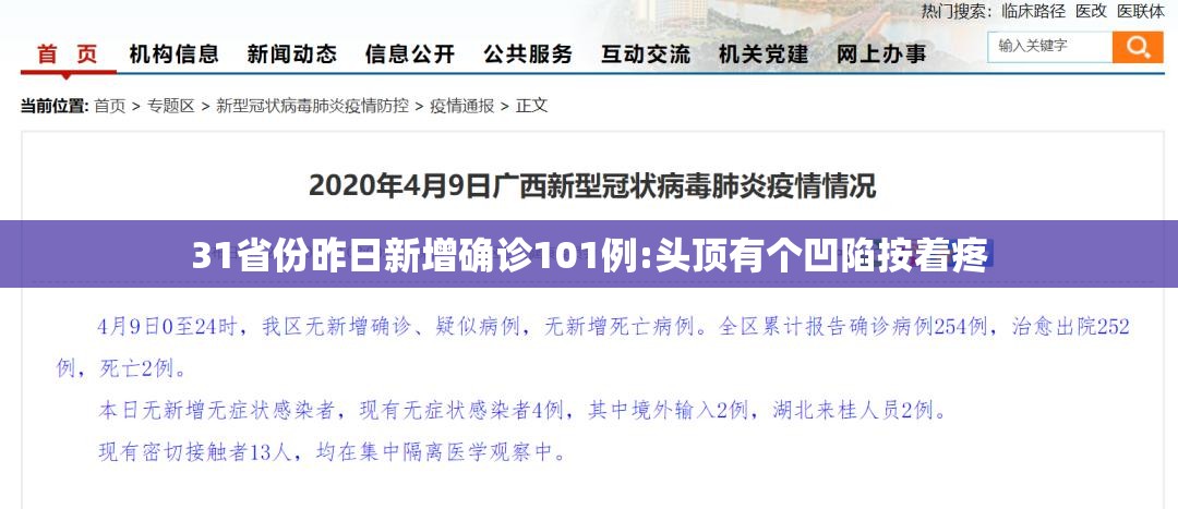 31省份昨日新增确诊101例:头顶有个凹陷按着疼 31省份昨日新增确诊101例:头顶有个凹陷按着疼