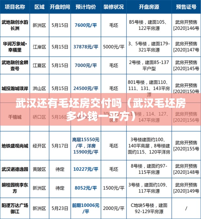 武汉还有毛坯房交付吗（武汉毛坯房多少钱一平方）