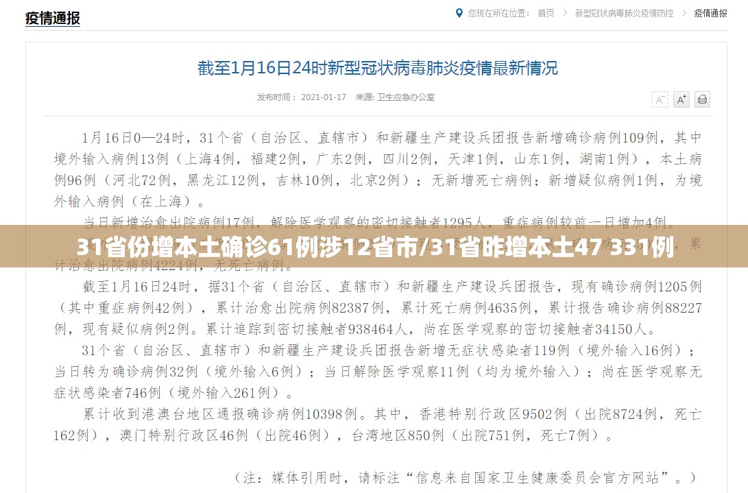 31省份增本土确诊61例涉12省市/31省昨增本土47 331例