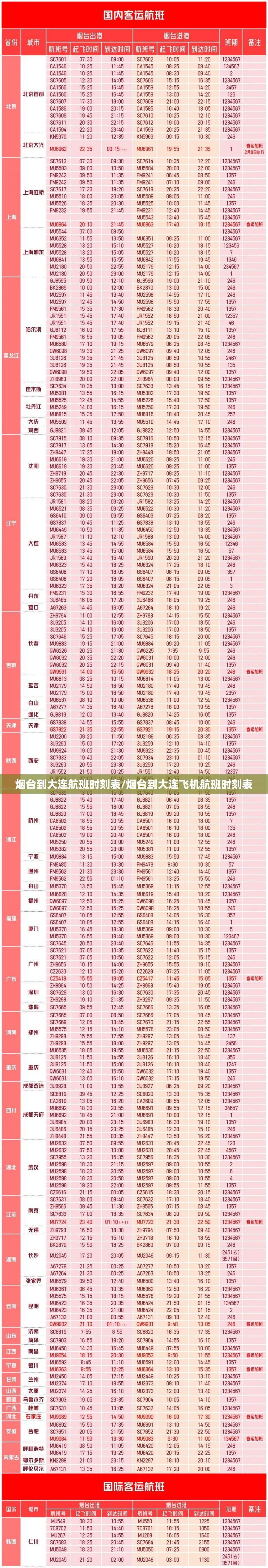 烟台到大连航班时刻表/烟台到大连飞机航班时刻表 烟台到大连航班时刻表/烟台到大连飞机航班时刻表
