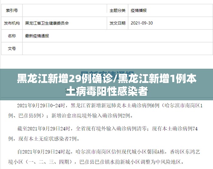 黑龙江新增29例确诊/黑龙江新增1例本土病毒阳性感染者