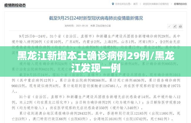 黑龙江新增本土确诊病例29例/黑龙江发现一例