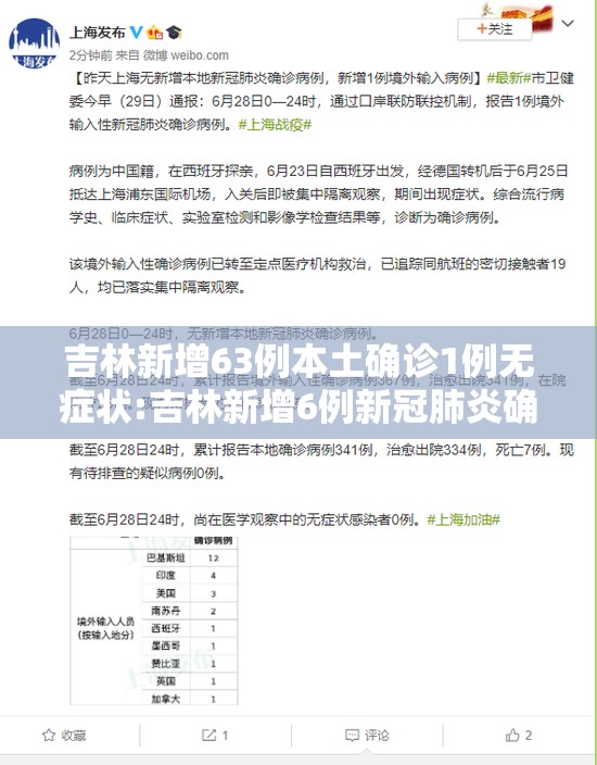 吉林新增63例本土确诊1例无症状:吉林新增6例新冠肺炎确诊病例 累计23例