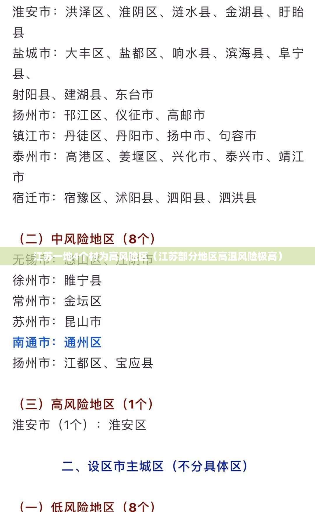 江苏一地4个村为高风险区(江苏部分地区高温风险极高) 江苏一地4个村为高风险区(江苏部分地区高温风险极高)
