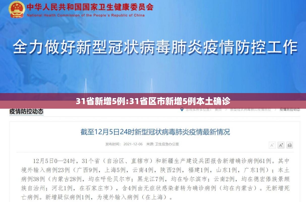 31省新增5例:31省区市新增5例本土确诊 31省新增5例:31省区市新增5例本土确诊