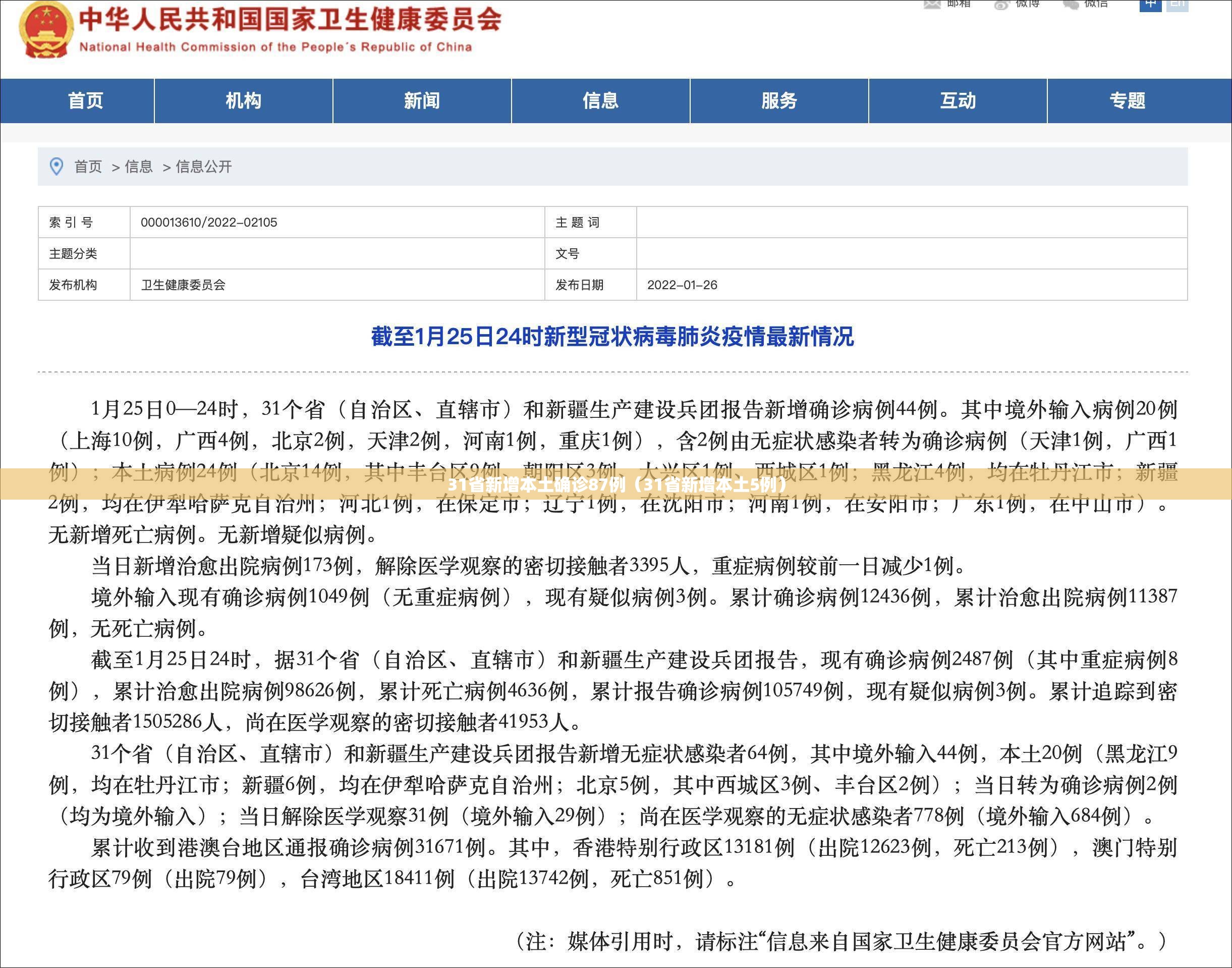 31省新增本土确诊87例(31省新增本土5例) 31省新增本土确诊87例(31省新增本土5例)