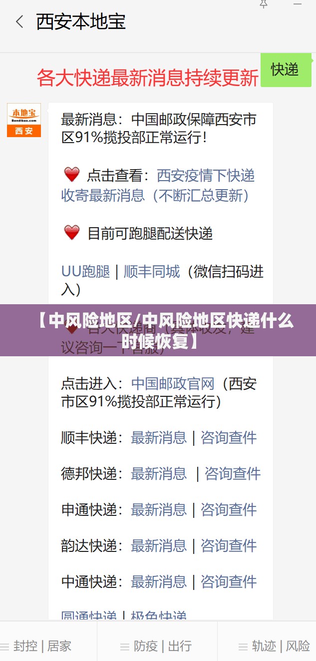 【中风险地区/中风险地区快递什么时候恢复】