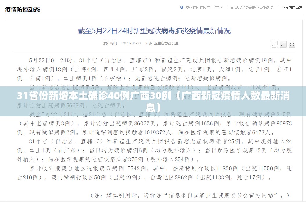 31省份新增本土确诊40例广西30例（广西新冠疫情人数最新消息）