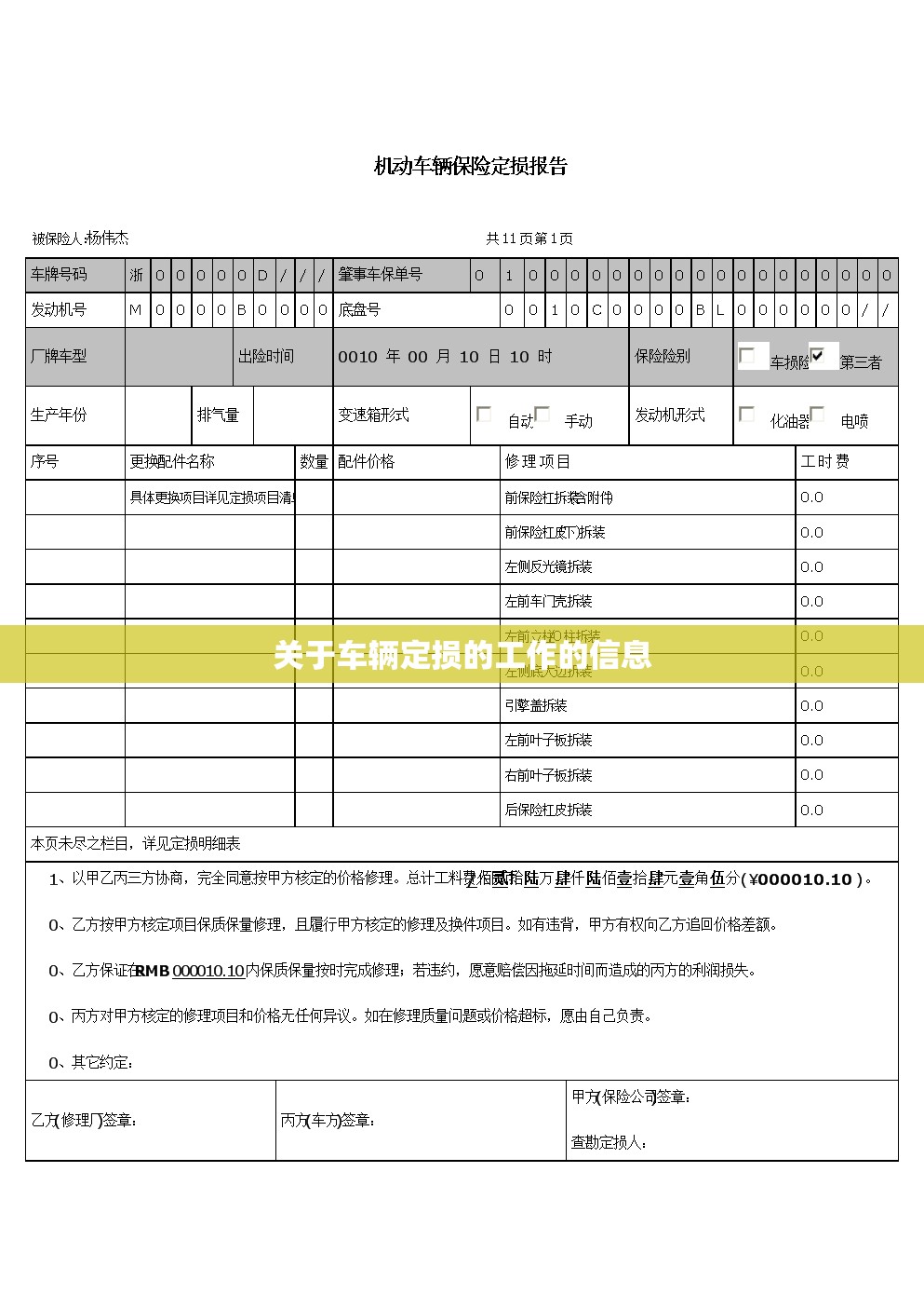 关于车辆定损的工作的信息 关于车辆定损的工作的信息