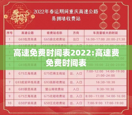 高速免费时间表2022:高速费免费时间表 高速免费时间表2022:高速费免费时间表