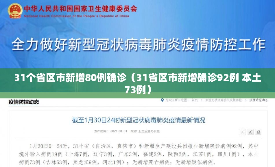 31个省区市新增80例确诊(31省区市新增确诊92例 本土73例) 31个省区市新增80例确诊(31省区市新增确诊92例 本土73例)