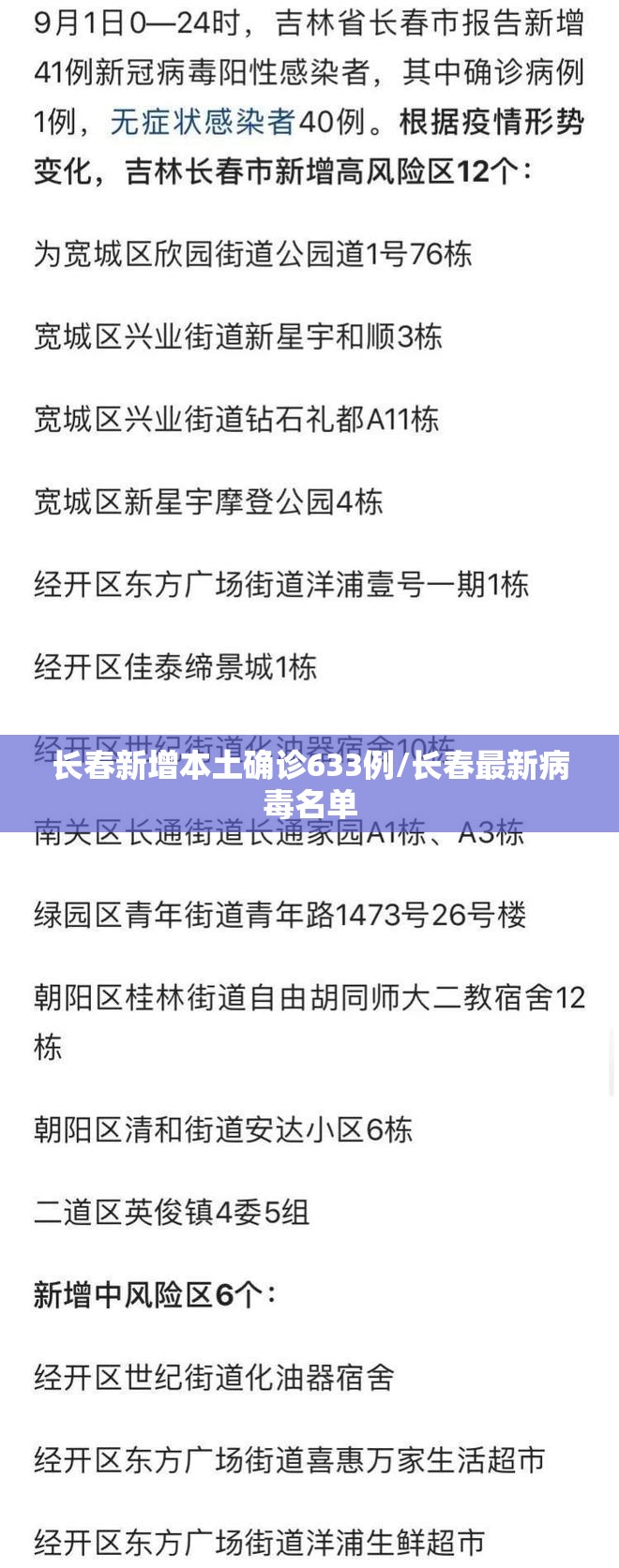 长春新增本土确诊633例/长春最新病毒名单