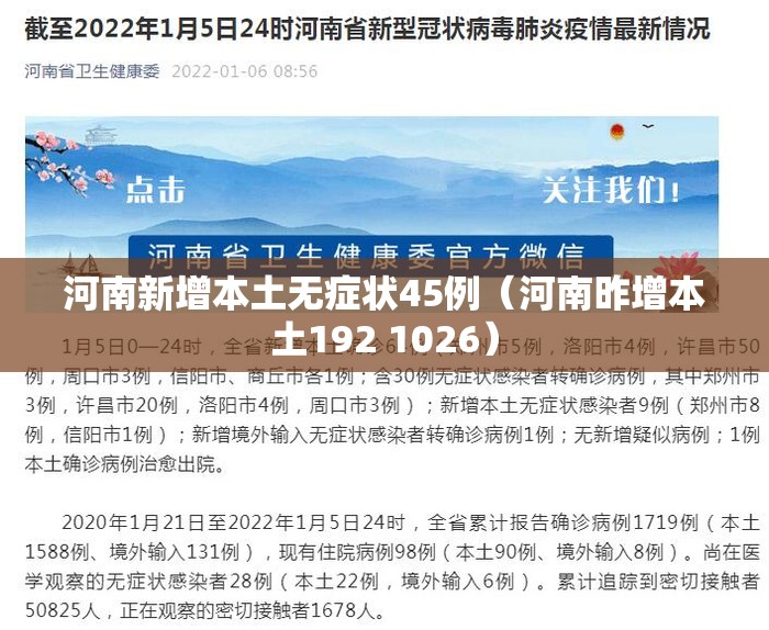 河南新增本土无症状45例(河南昨增本土192 1026) 河南新增本土无症状45例(河南昨增本土192 1026)