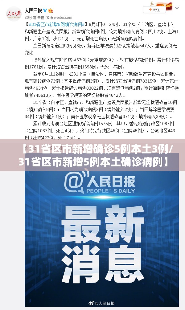 【31省区市新增确诊5例本土3例/31省区市新增5例本土确诊病例】