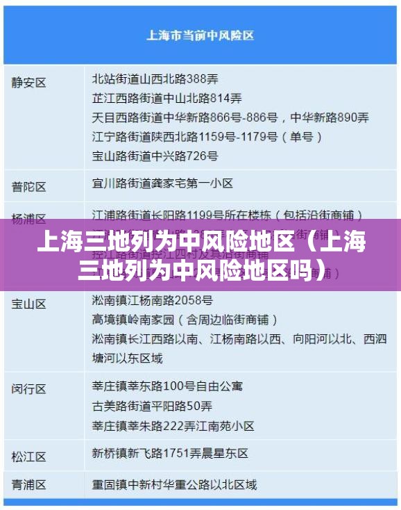 上海三地列为中风险地区(上海三地列为中风险地区吗) 上海三地列为中风险地区(上海三地列为中风险地区吗)