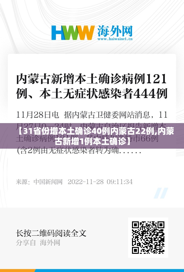 【31省份增本土确诊40例内蒙古22例,内蒙古新增1例本土确诊】